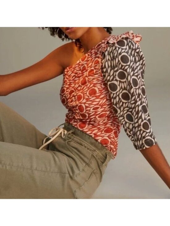 Anthropologie Tops - Cecilia Petterson Anthropologie Off Shoulder Top Size 8 Orange Floral